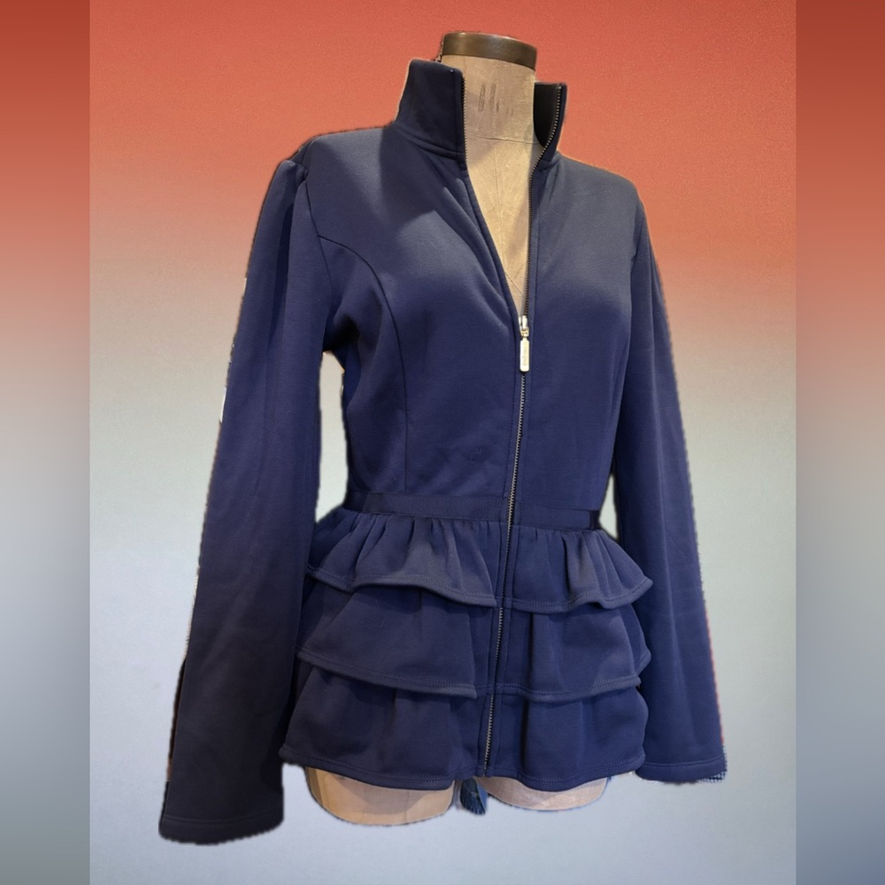 Lilly Pulitzer Navy Azela Ruffle Fleece Jacket size small